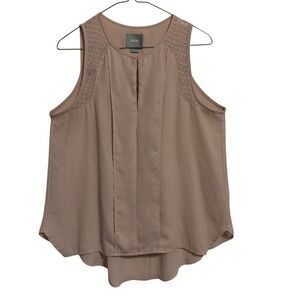 Maeve Anthropologie Blush Pink Embroidered Cap Sleeve Keyhole Pleated Top Size 6